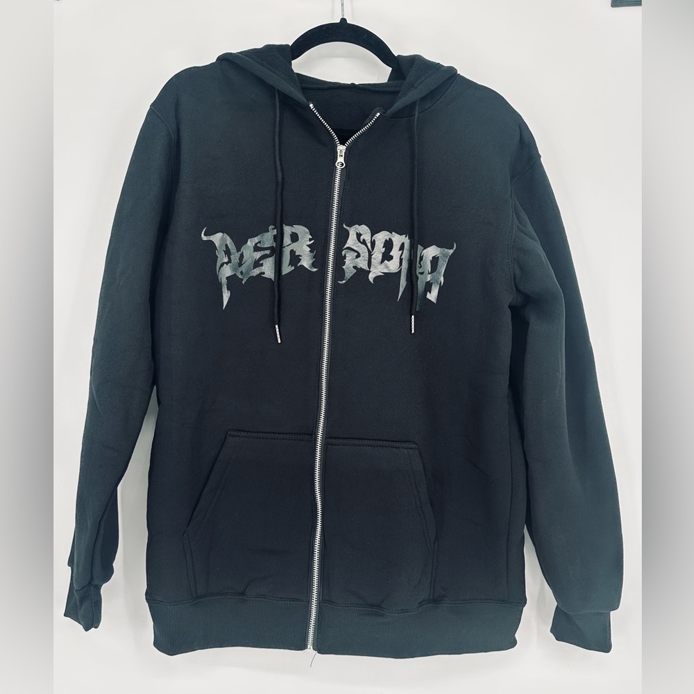 Men’s Med / Large Black Zip Up Hoodie with Black Widow‎ Design